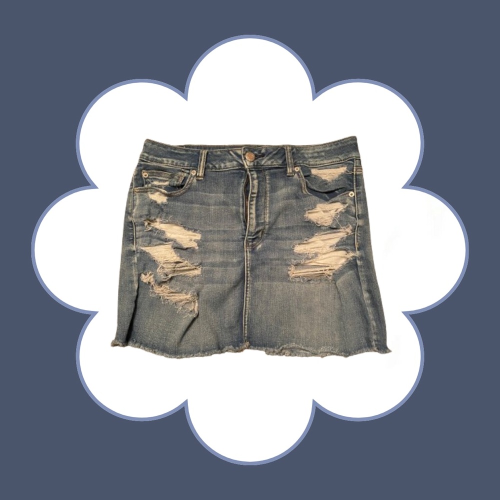 American Eagle Distressed Jean Mini Skirt Medium Wash